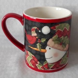 Susan Winget Lang Company 2016 coffee mug Cardinal On Nose snowman Christmas